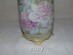 Nippon Double Handle Vase Old Green Leaf Stamp Roses 13