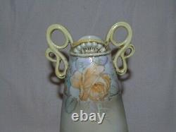 Nippon Double Handle Vase Old Green Leaf Stamp Roses 13