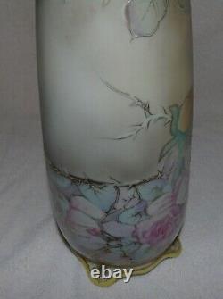 Nippon Double Handle Vase Old Green Leaf Stamp Roses 13