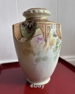 Nippon Era Hand-painted Japanese Vase Morimura Bros. Gilded Moriage Antique