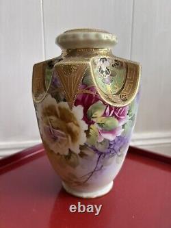 Nippon Era Hand-painted Japanese Vase Morimura Bros. Gilded Moriage Antique