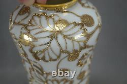 Nippon Hand Painted Raised Beaded Gold Berries & Leaves 7 Inch Vase