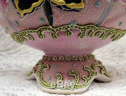Nippon Moriage Gorgeous Early Hand Painted Twisted Handle Floral Vase