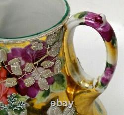 Nippon Moriage Pitcher 7 Royal Moriye, Heavy Relief, Hand Painted Roses Antique
