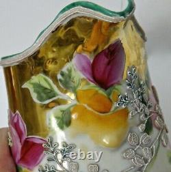 Nippon Moriage Pitcher 7 Royal Moriye, Heavy Relief, Hand Painted Roses Antique