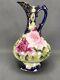 Nippon Porcelain Hand Painted Ewer Colbalt And Gold With Rose Floral Pattern