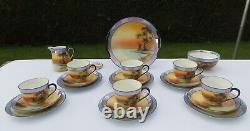 Noritake Art Deco 1930's 6 Place Tea Set Windmill Pattern Hand Painted