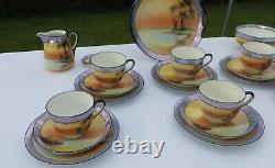 Noritake Art Deco 1930's 6 Place Tea Set Windmill Pattern Hand Painted