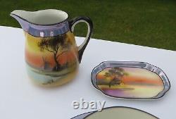 Noritake Art Deco 1930's 6 Place Tea Set Windmill Pattern Hand Painted