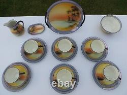 Noritake Art Deco 1930's 6 Place Tea Set Windmill Pattern Hand Painted