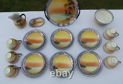 Noritake Art Deco 1930's 6 Place Tea Set Windmill Pattern Hand Painted