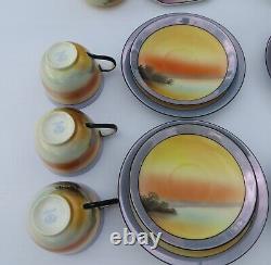 Noritake Art Deco 1930's 6 Place Tea Set Windmill Pattern Hand Painted