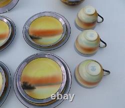 Noritake Art Deco 1930's 6 Place Tea Set Windmill Pattern Hand Painted