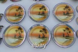 Noritake Art Deco 1930's 6 Place Tea Set Windmill Pattern Hand Painted