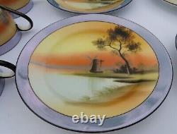 Noritake Art Deco 1930's 6 Place Tea Set Windmill Pattern Hand Painted