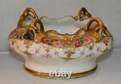 Noritake Nippon Hand Painted Bowl 4 Handles Exquisite Gold Bead