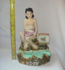 Nude Girl Antique Vintage Old Chinese Porcelain Statue Figurine Ashtray China