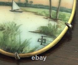 OLIVE COMMONS Brooch HAND PAINTED ON PORCELAIN Vintage