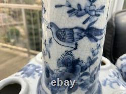 ONE RARE TULIPIERE CROCUS POT CHINESE BLUE WHITE HAND PAINTED VASE 19th C GOURD