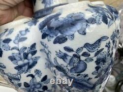 ONE RARE TULIPIERE CROCUS POT CHINESE BLUE WHITE HAND PAINTED VASE 19th C GOURD