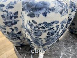ONE RARE TULIPIERE CROCUS POT CHINESE BLUE WHITE HAND PAINTED VASE 19th C GOURD