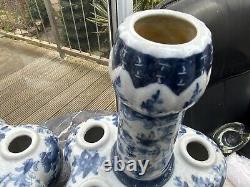 ONE RARE TULIPIERE CROCUS POT CHINESE BLUE WHITE HAND PAINTED VASE 19th C GOURD