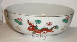 Old Chinese Hand Painted Dragon Design Porcelain Bowl 91/2 X 37/8 H