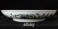 Old Chinese Hand Painting Peaches & Bats Porcelain Plate Dish Marked YongZheng