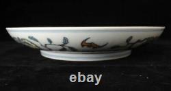 Old Chinese Hand Painting Peaches & Bats Porcelain Plate Dish Marked YongZheng