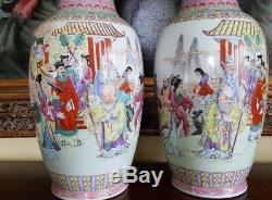 Old Rare Antique Beautiful Mirror Pair Chinese Porcelain Vases, Hand Painted 18