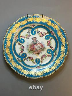 Original Antique Sevres Porcelain Hand Painted Plate With Girl