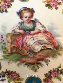 Original Antique Sevres Porcelain Hand Painted Plate With Girl