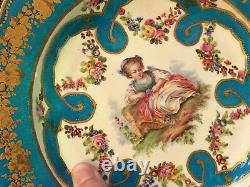 Original Antique Sevres Porcelain Hand Painted Plate With Girl