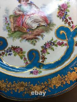 Original Antique Sevres Porcelain Hand Painted Plate With Girl