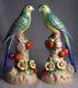 Pair Of Andrea By Sadek Porcelain Hand Painted Green Parakeet Birds Figurines