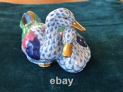 PAIR OF HAND PAINTED HEREND COURTING DUCKS Porcelain, Blue