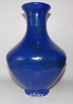 Pair Antique Chinese Pottery Cobalt Blue Glazed Large Vases