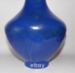 Pair Antique Chinese Pottery Cobalt Blue Glazed Large Vases