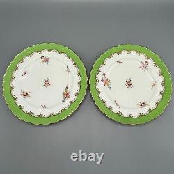 Pair Antique Coalport Porcelain Plates English Victorian Green Hand Painted 22cm