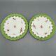 Pair Antique Coalport Porcelain Plates English Victorian Green Hand Painted 22cm