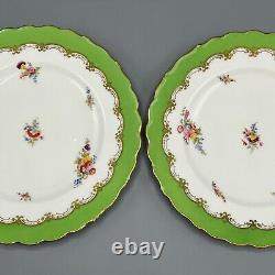 Pair Antique Coalport Porcelain Plates English Victorian Green Hand Painted 22cm