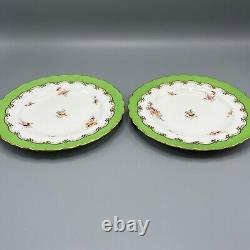 Pair Antique Coalport Porcelain Plates English Victorian Green Hand Painted 22cm