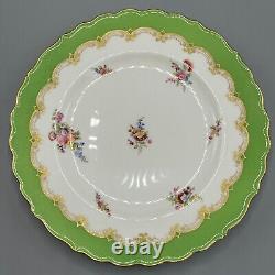 Pair Antique Coalport Porcelain Plates English Victorian Green Hand Painted 22cm