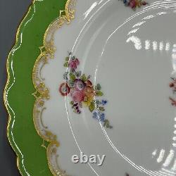 Pair Antique Coalport Porcelain Plates English Victorian Green Hand Painted 22cm