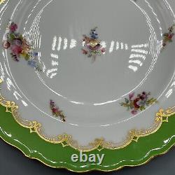 Pair Antique Coalport Porcelain Plates English Victorian Green Hand Painted 22cm