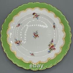 Pair Antique Coalport Porcelain Plates English Victorian Green Hand Painted 22cm