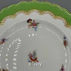 Pair Antique Coalport Porcelain Plates English Victorian Green Hand Painted 22cm