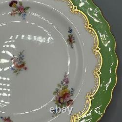 Pair Antique Coalport Porcelain Plates English Victorian Green Hand Painted 22cm