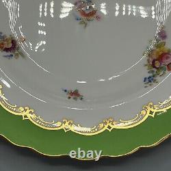 Pair Antique Coalport Porcelain Plates English Victorian Green Hand Painted 22cm