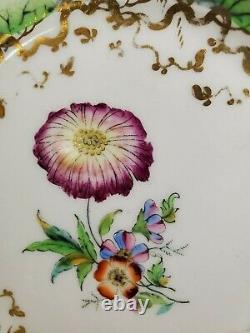 Pair Antique English Porcelain Hand Painted Botanical Dishes Mum Primrose Green
